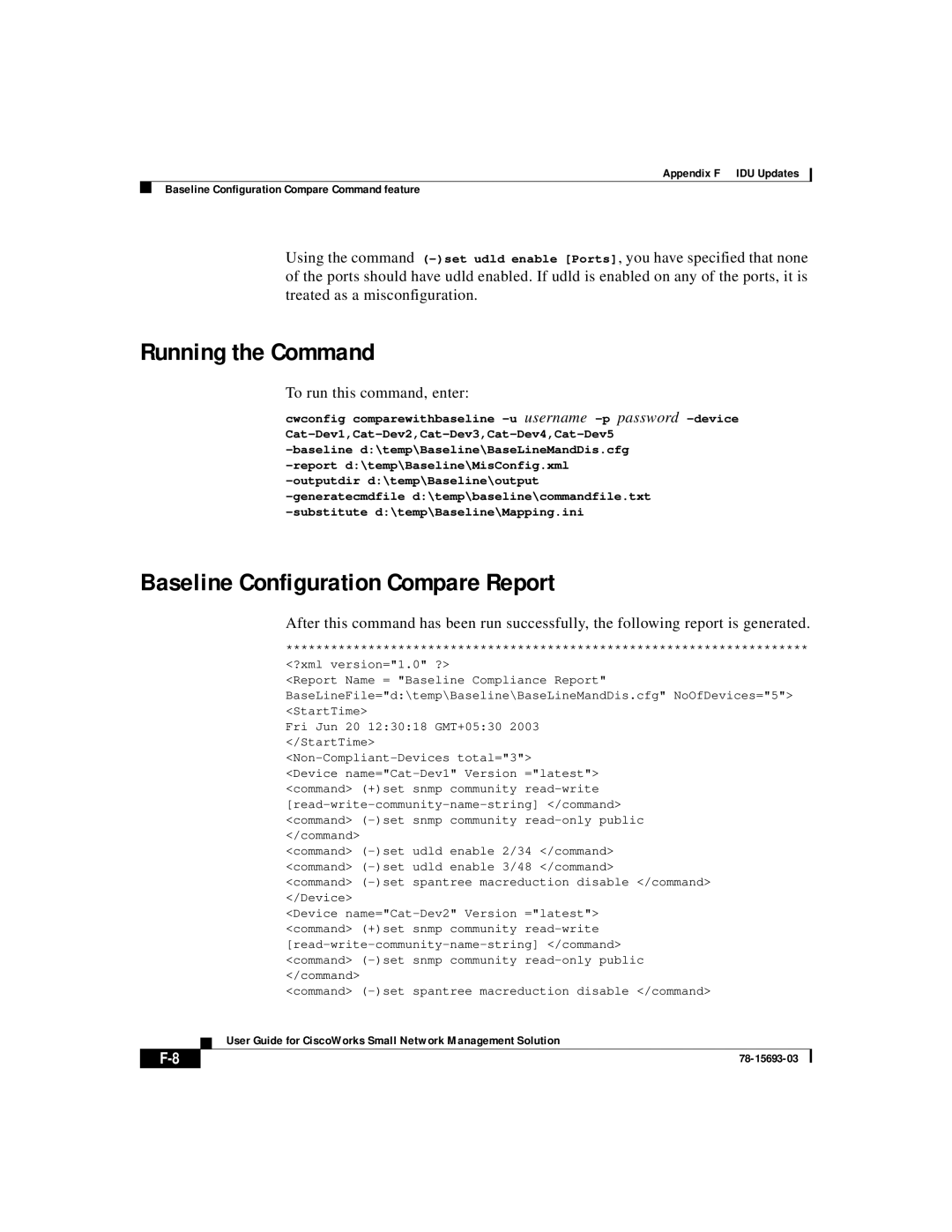 Cisco Systems 78-15693-03 appendix Running the Command, Baseline Configuration Compare Report, To run this command, enter 