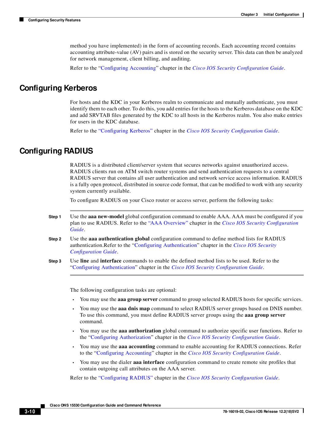 Cisco Systems 78-16019-02 manual Configuring Kerberos, Configuring Radius 