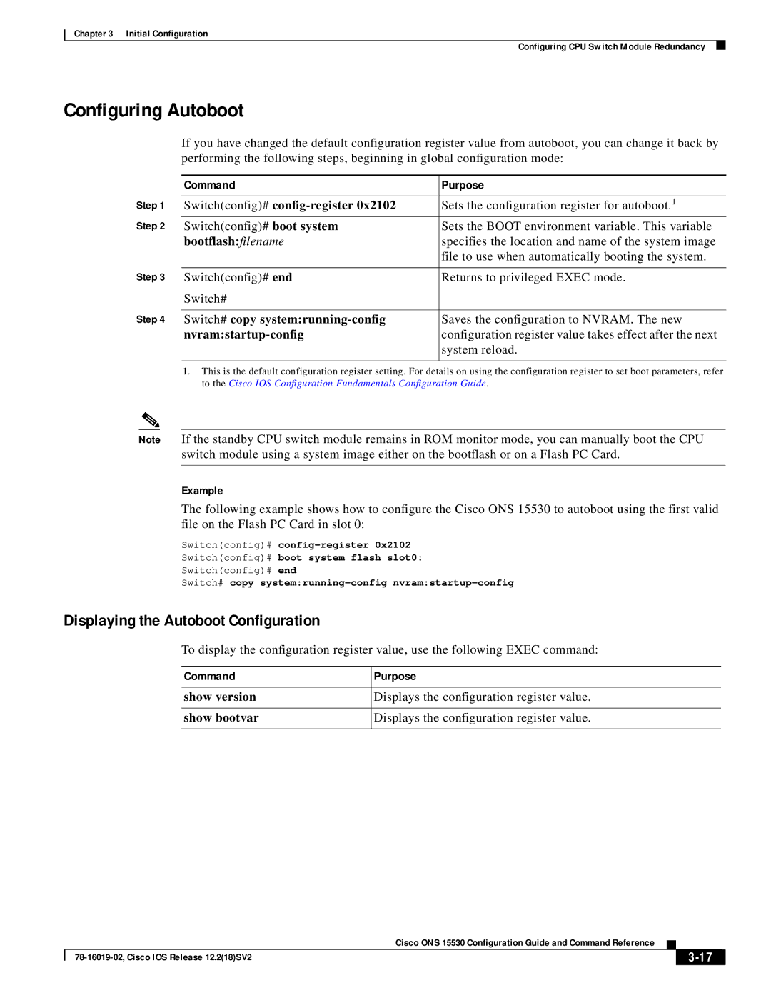 Cisco Systems 78-16019-02 manual Configuring Autoboot, Displaying the Autoboot Configuration, Switchconfig# config-register 