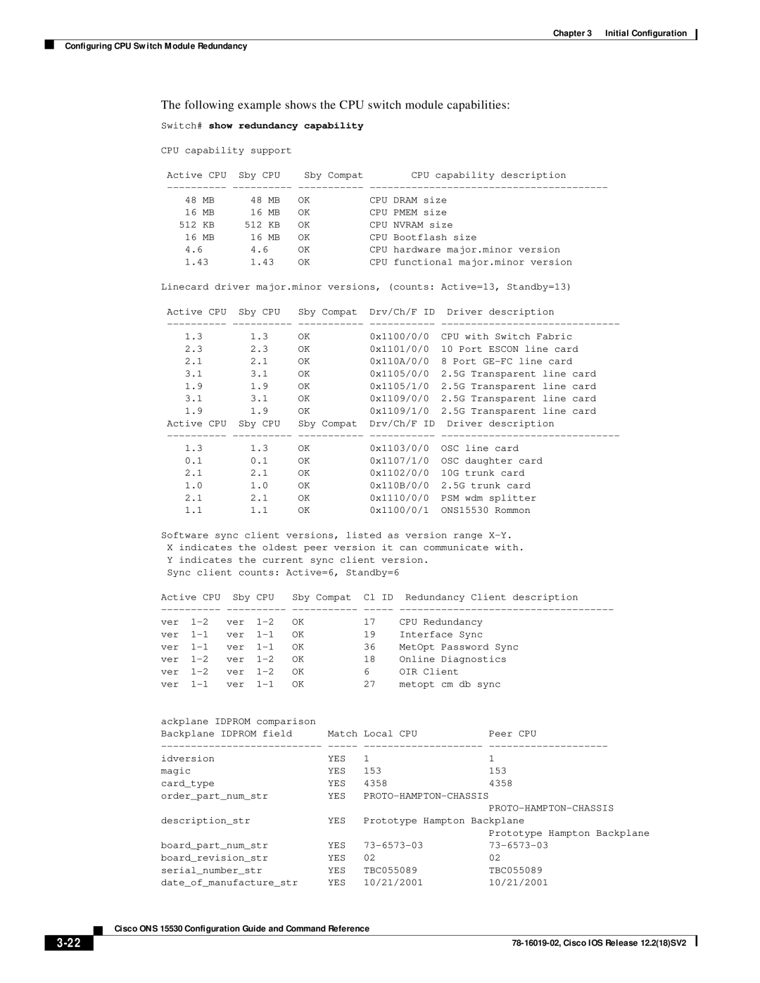 Cisco Systems 78-16019-02 Following example shows the CPU switch module capabilities, Switch# show redundancy capability 