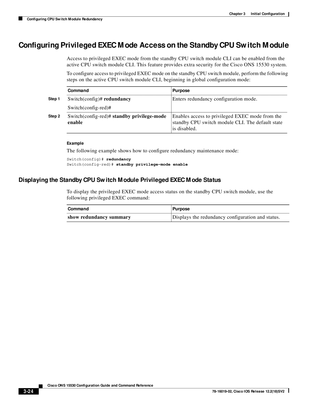 Cisco Systems 78-16019-02 manual Switchconfig-red# standby privilege-mode, Enables access to privileged Exec mode from 