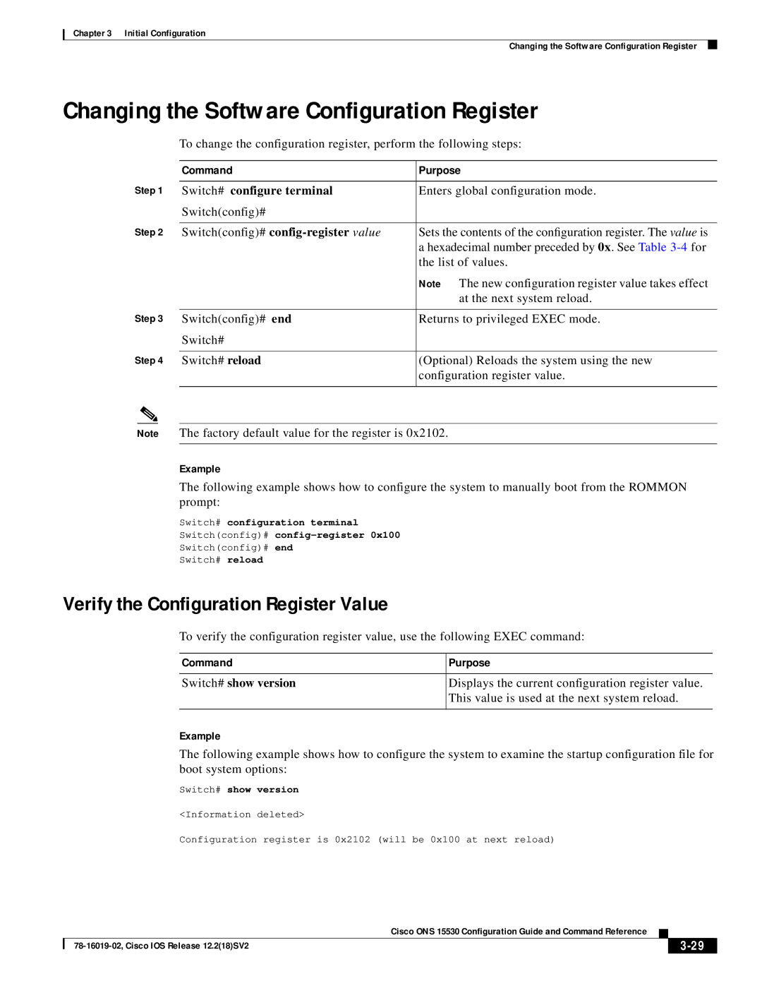 Cisco Systems 78-16019-02 manual Changing the Software Configuration Register, Verify the Configuration Register Value 