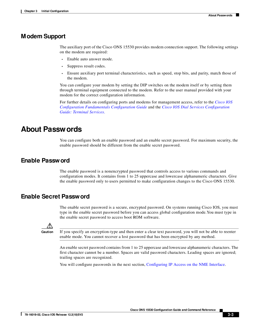 Cisco Systems 78-16019-02 manual About Passwords, Modem Support, Enable Password, Enable Secret Password 