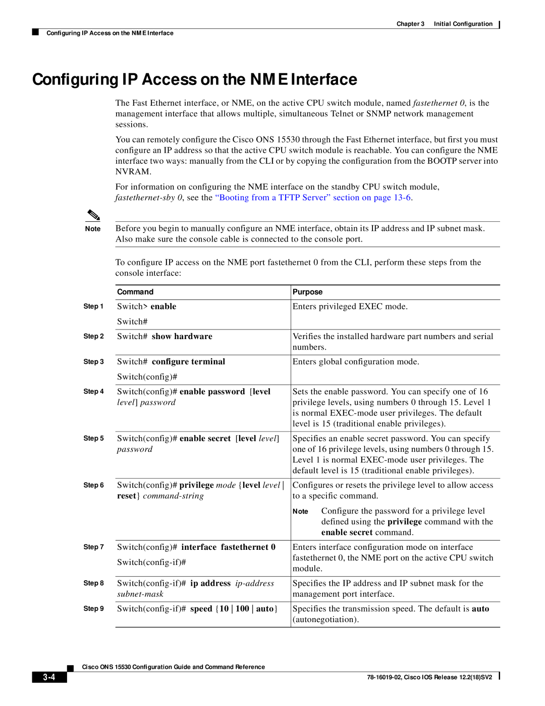 Cisco Systems 78-16019-02 manual Configuring IP Access on the NME Interface, Command Purpose 