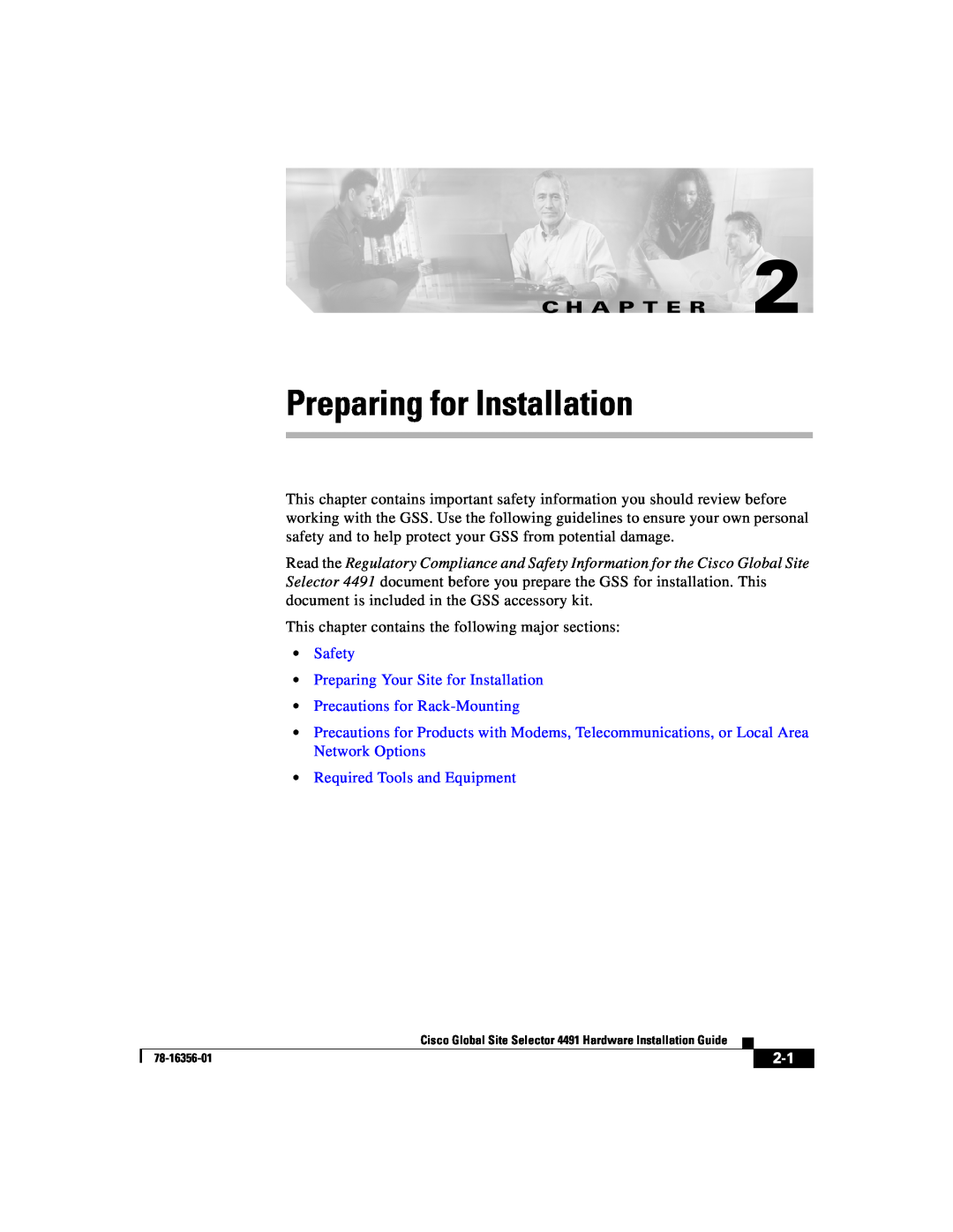 Cisco Systems 78-16356-01 manual Preparing for Installation, C H A P T E R, Safety Preparing Your Site for Installation 