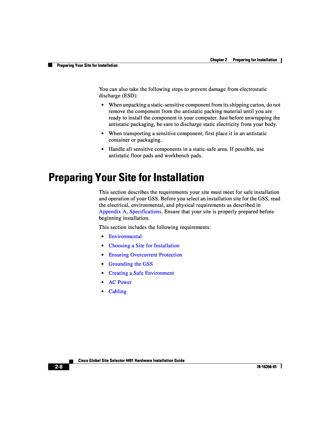 Cisco Systems 78-16356-01 manual Preparing Your Site for Installation, Environmental Choosing a Site for Installation 