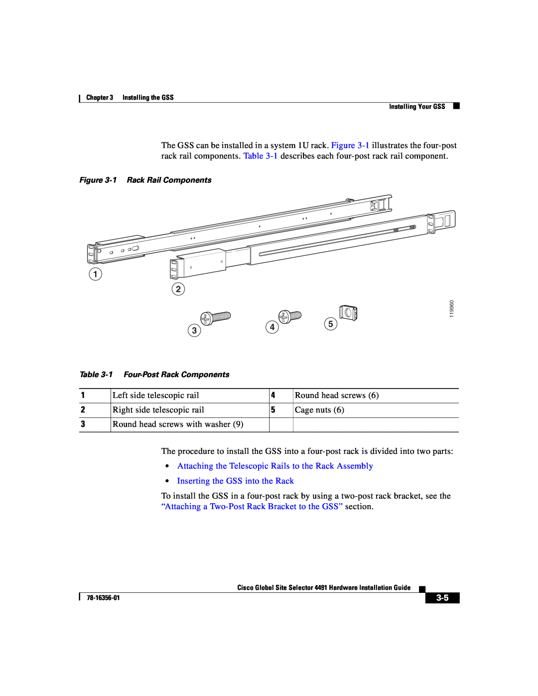 Cisco Systems 78-16356-01 manual Left side telescopic rail, Attaching the Telescopic Rails to the Rack Assembly 