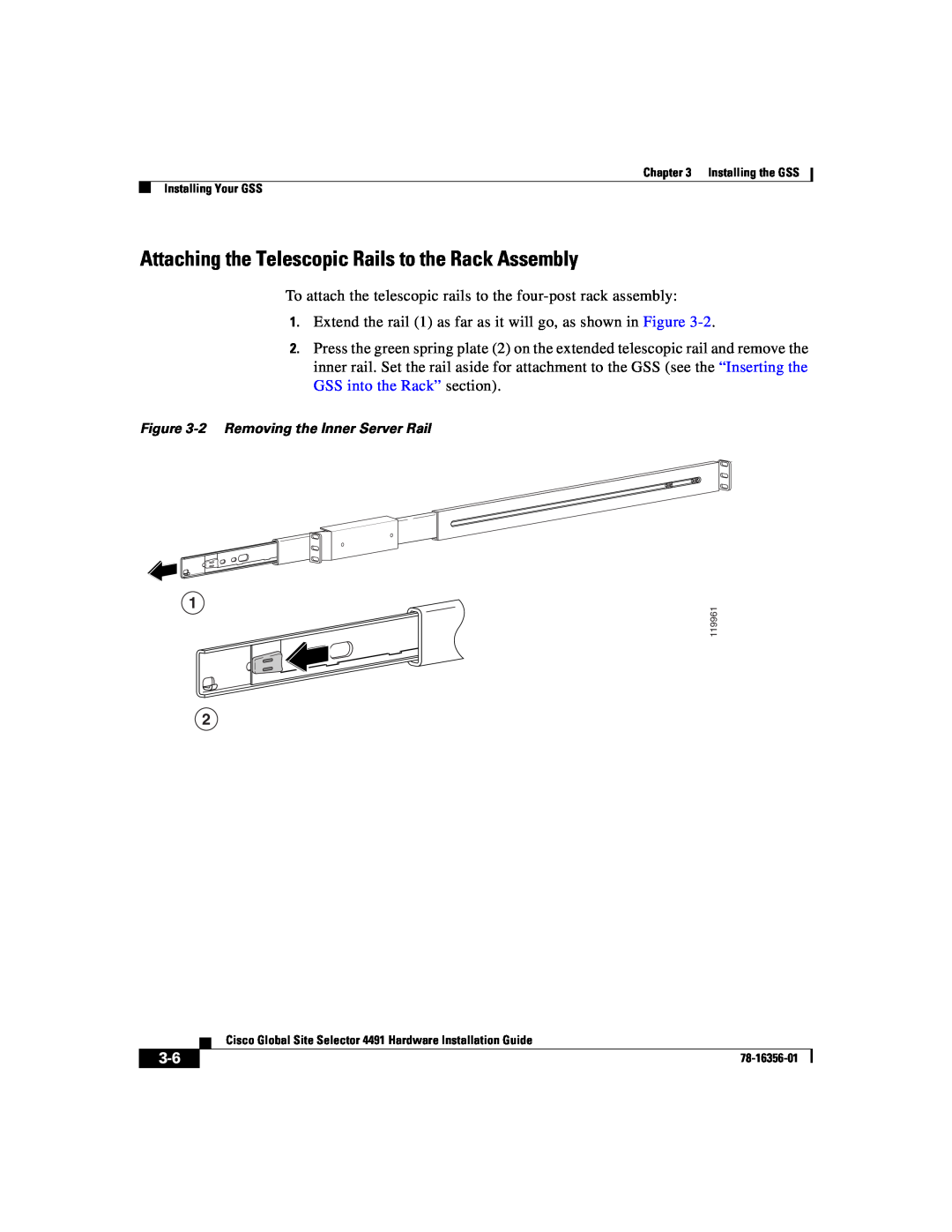 Cisco Systems 78-16356-01 manual Attaching the Telescopic Rails to the Rack Assembly 