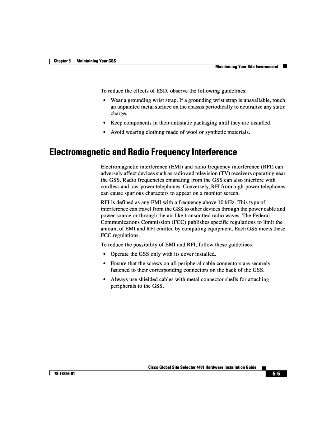 Cisco Systems 78-16356-01 manual Electromagnetic and Radio Frequency Interference 