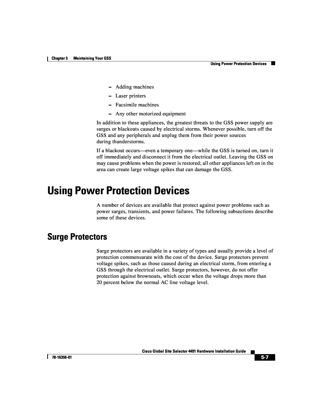Cisco Systems 78-16356-01 manual Using Power Protection Devices, Surge Protectors 