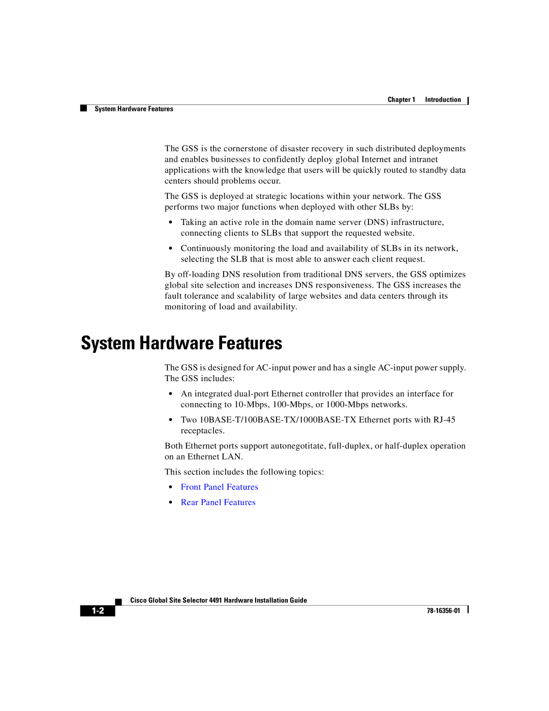 Cisco Systems 78-16356-01 manual System Hardware Features, Front Panel Features Rear Panel Features 