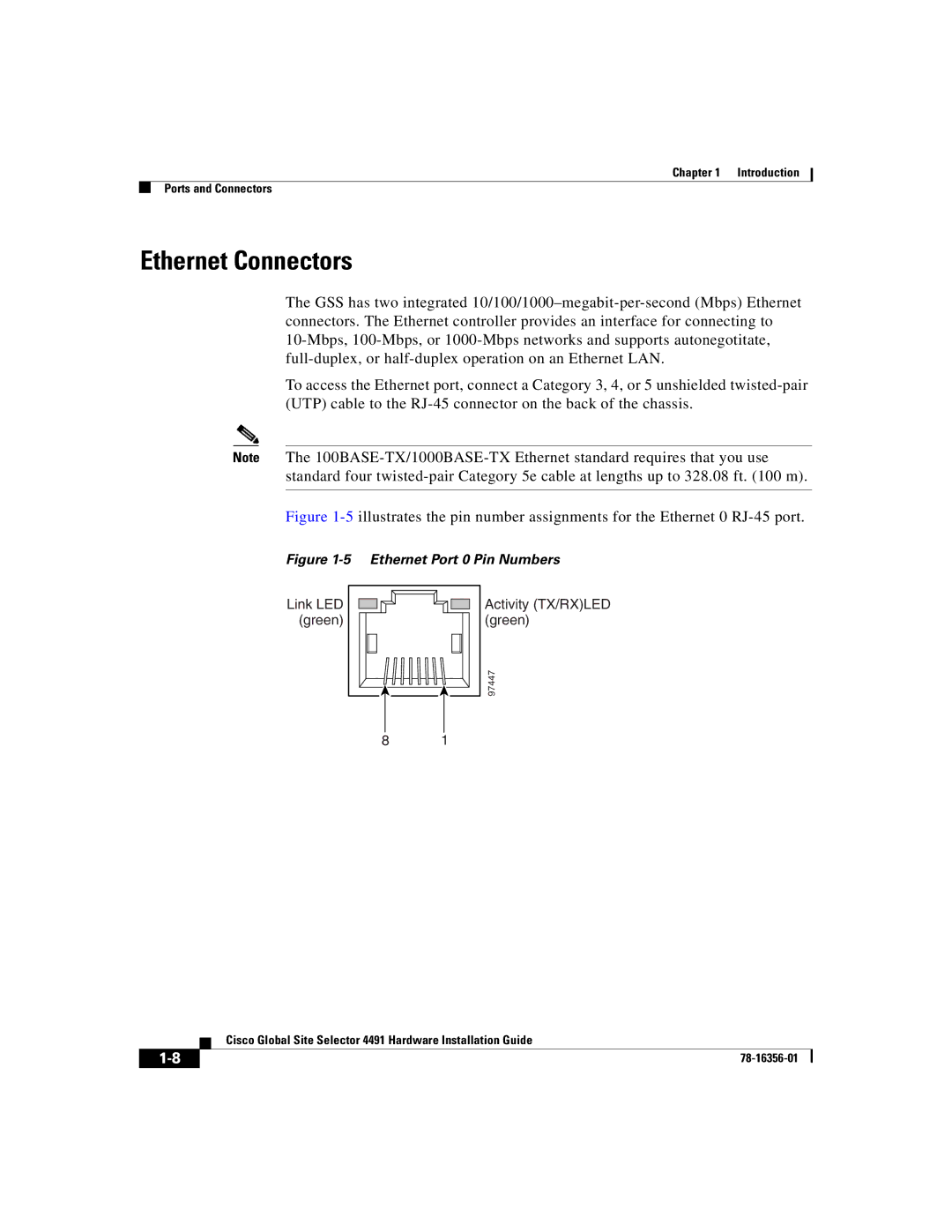 Cisco Systems 78-16356-01 manual Ethernet Connectors, Ethernet Port 0 Pin Numbers 