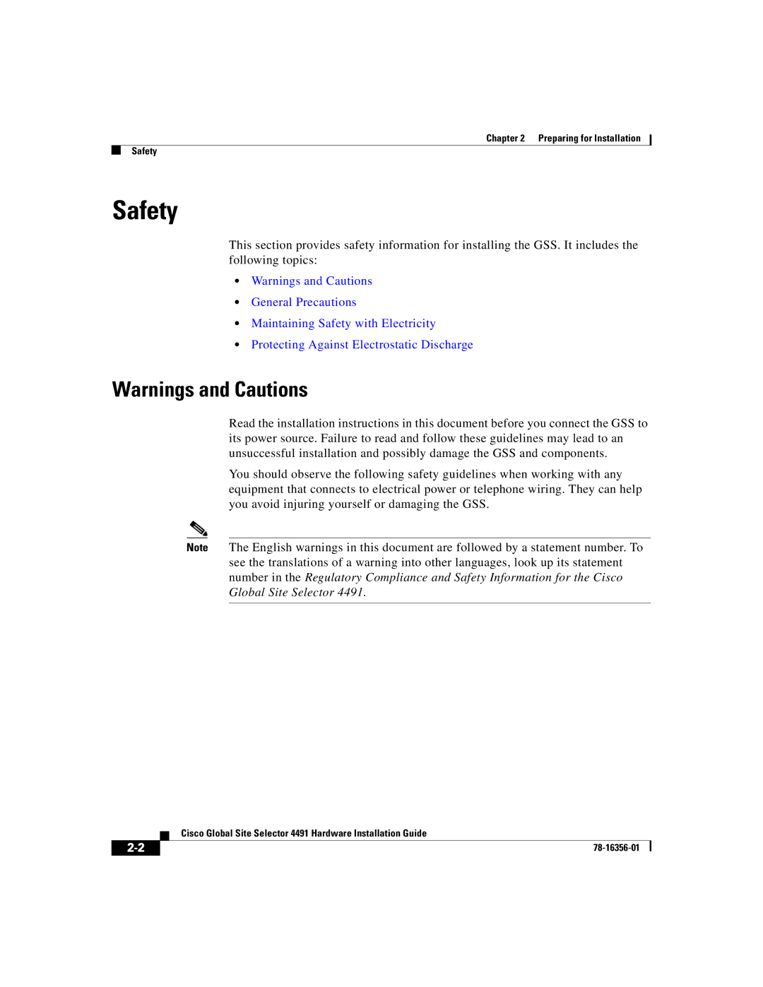 Cisco Systems 78-16356-01 manual Safety 