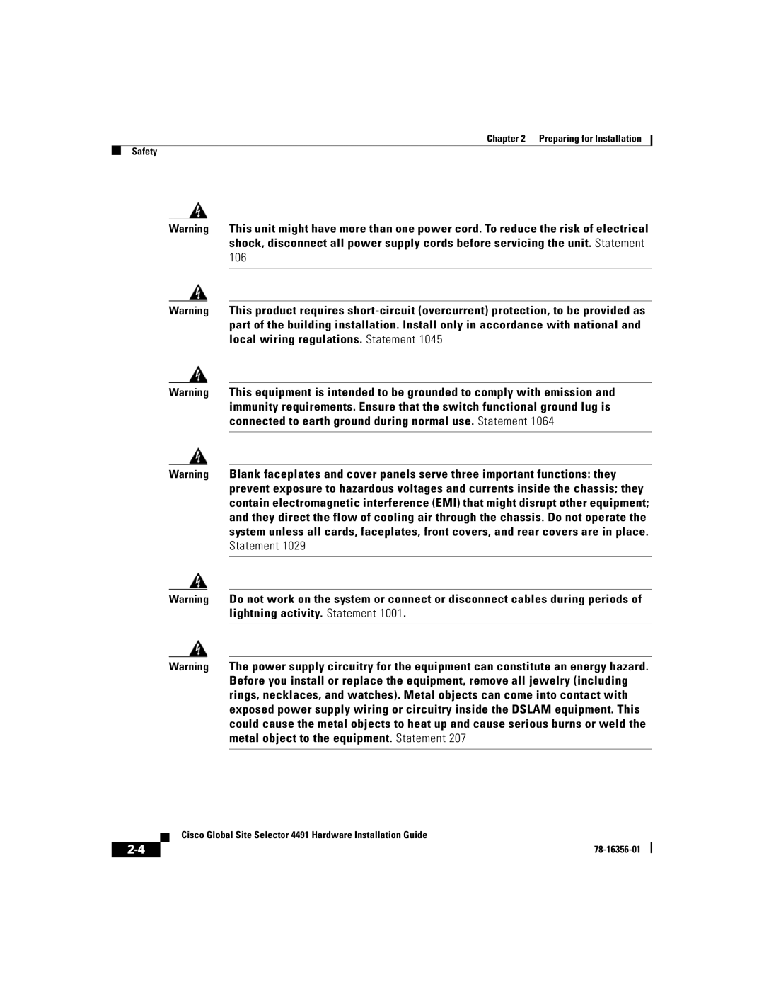 Cisco Systems 78-16356-01 manual Preparing for Installation Safety 