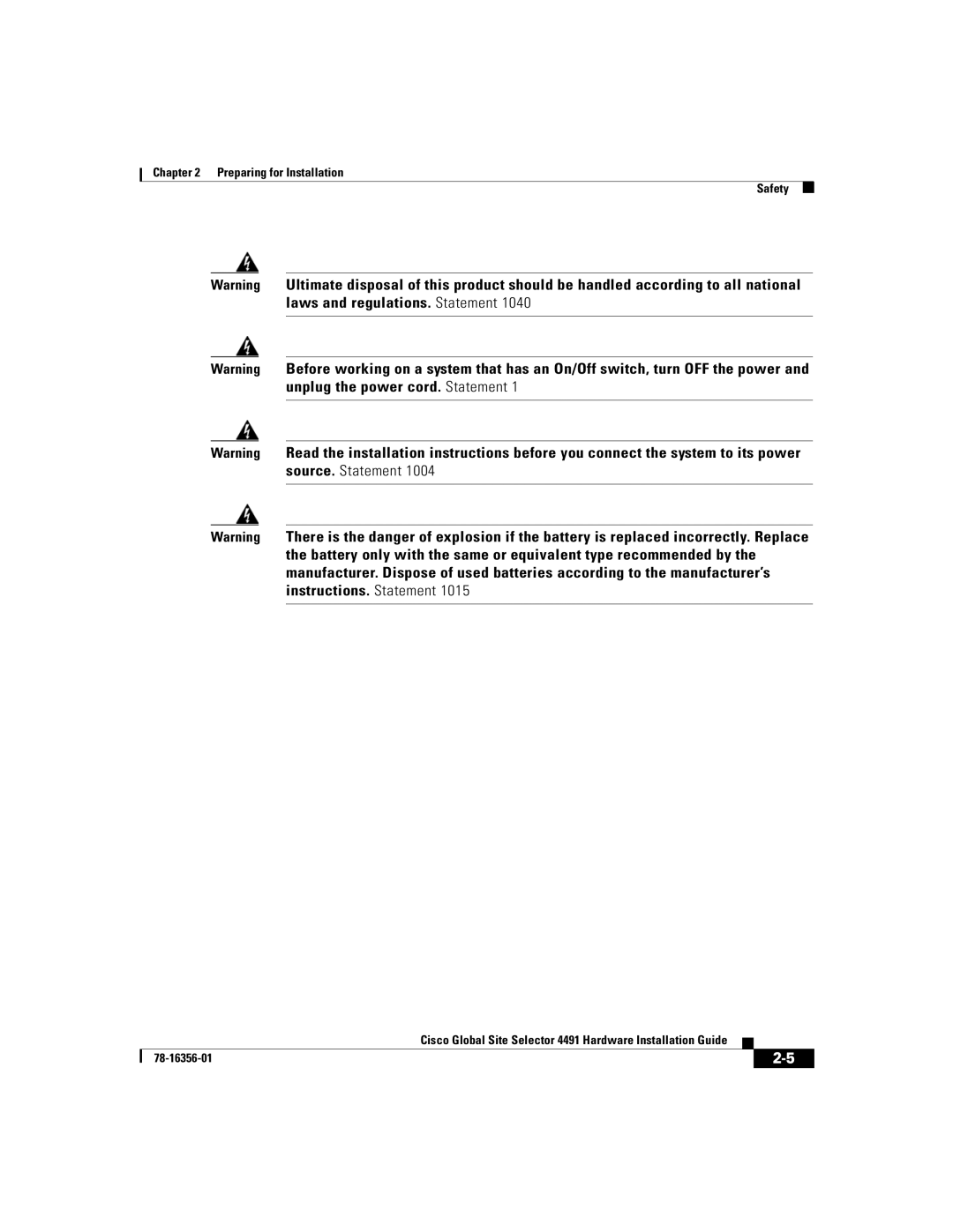 Cisco Systems 78-16356-01 manual Preparing for Installation Safety 