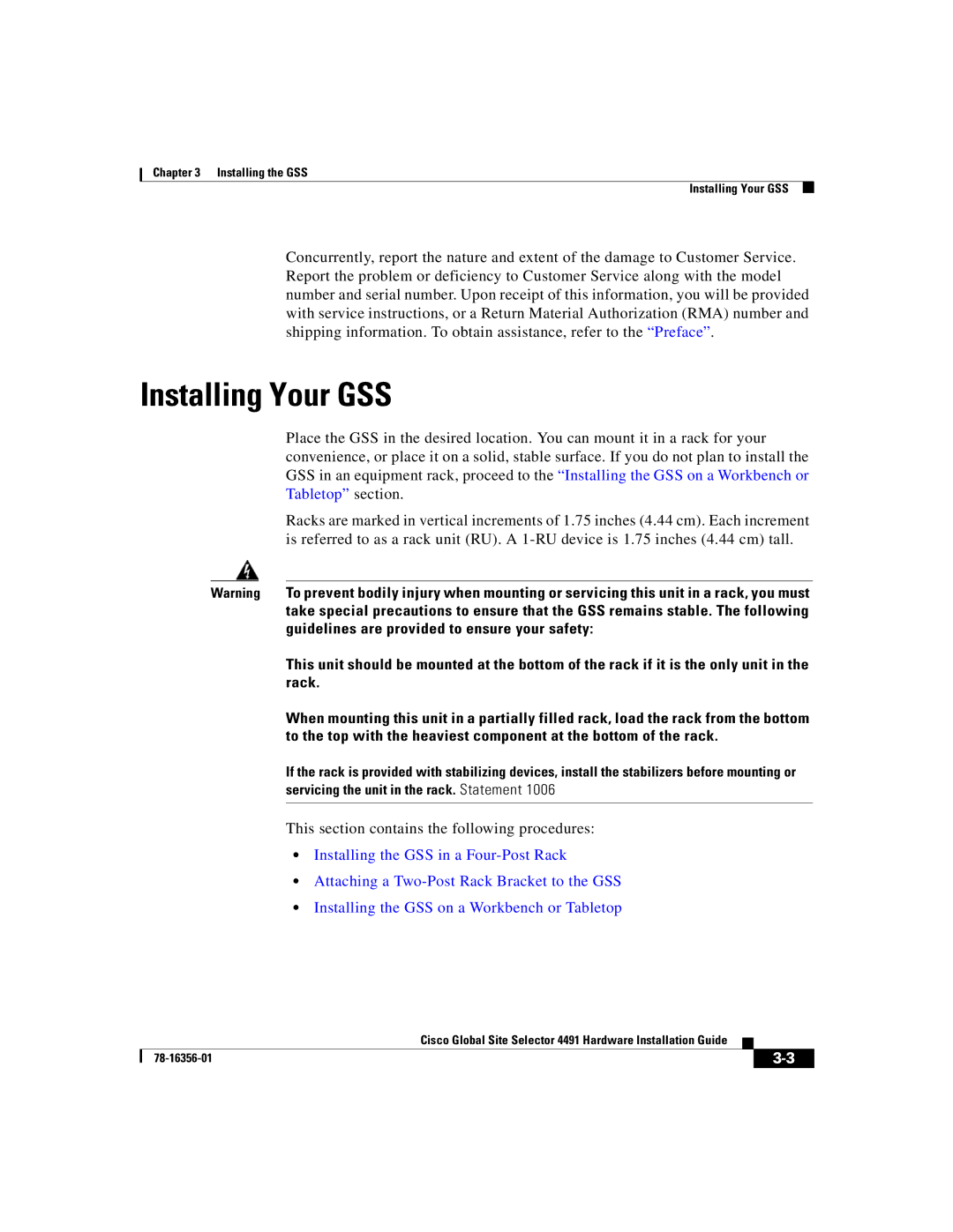 Cisco Systems 78-16356-01 manual Installing Your GSS 