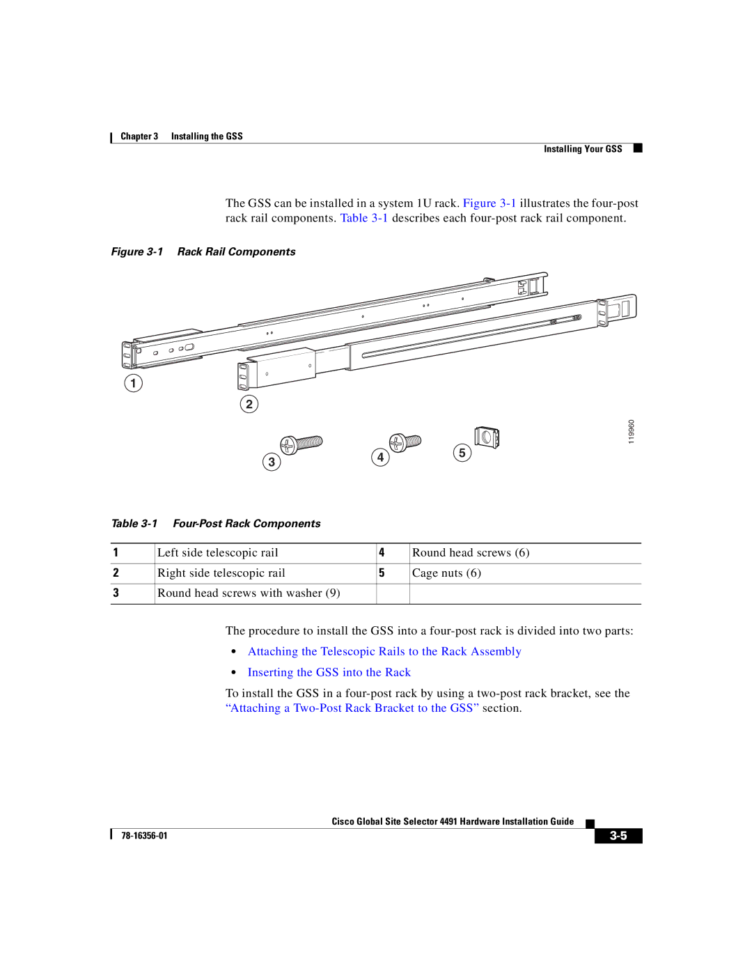 Cisco Systems 78-16356-01 manual Rack Rail Components 