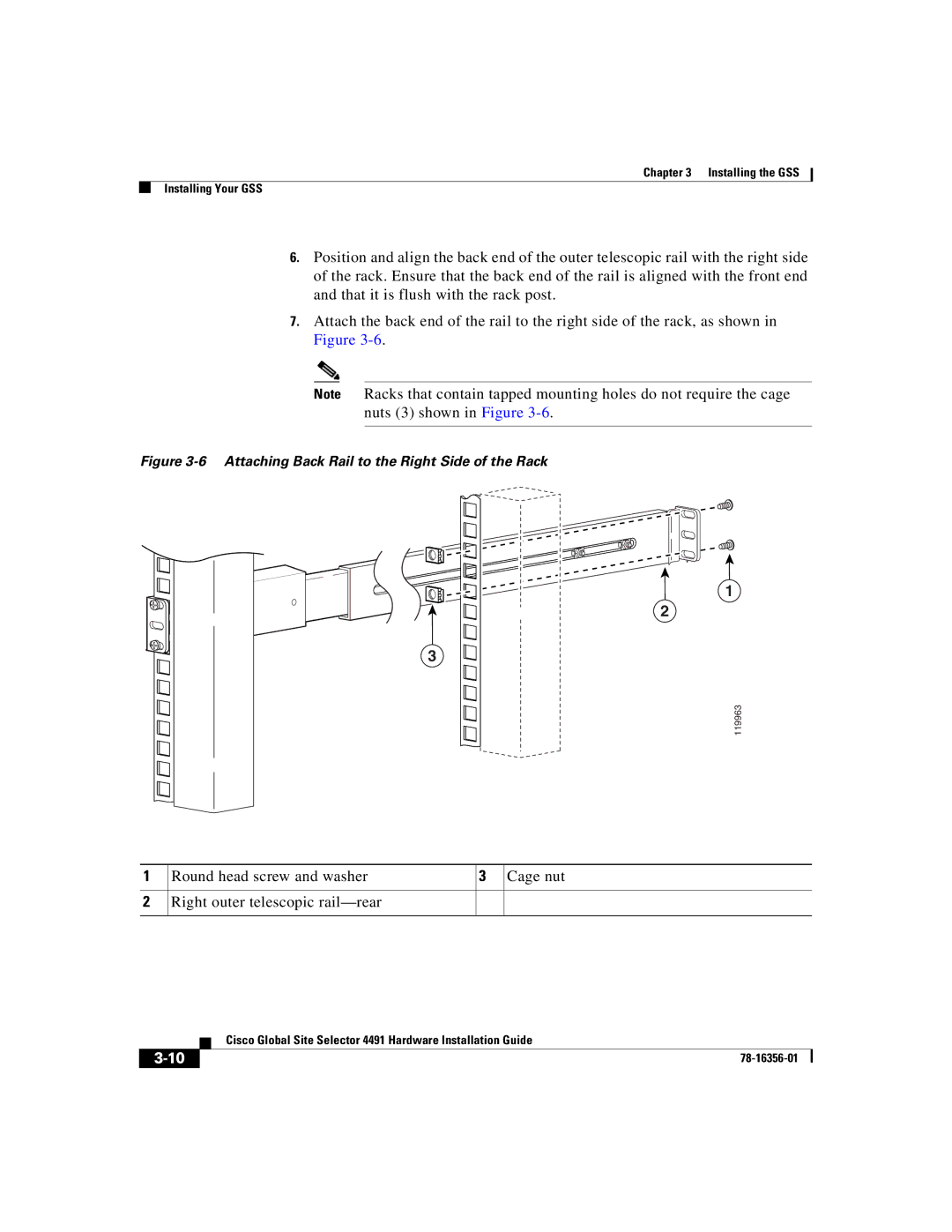 Cisco Systems 78-16356-01 manual Attaching Back Rail to the Right Side of the Rack 