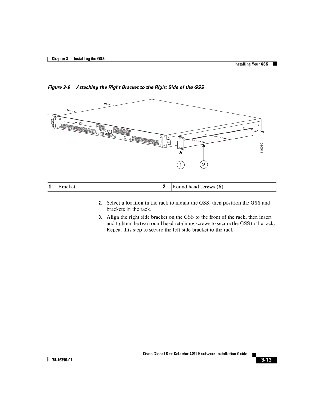 Cisco Systems 78-16356-01 manual Attaching the Right Bracket to the Right Side of the GSS 