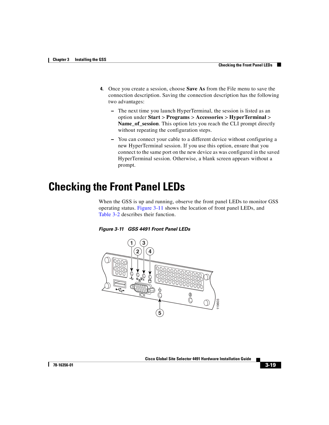 Cisco Systems 78-16356-01 manual Checking the Front Panel LEDs, GSS 4491 Front Panel LEDs 