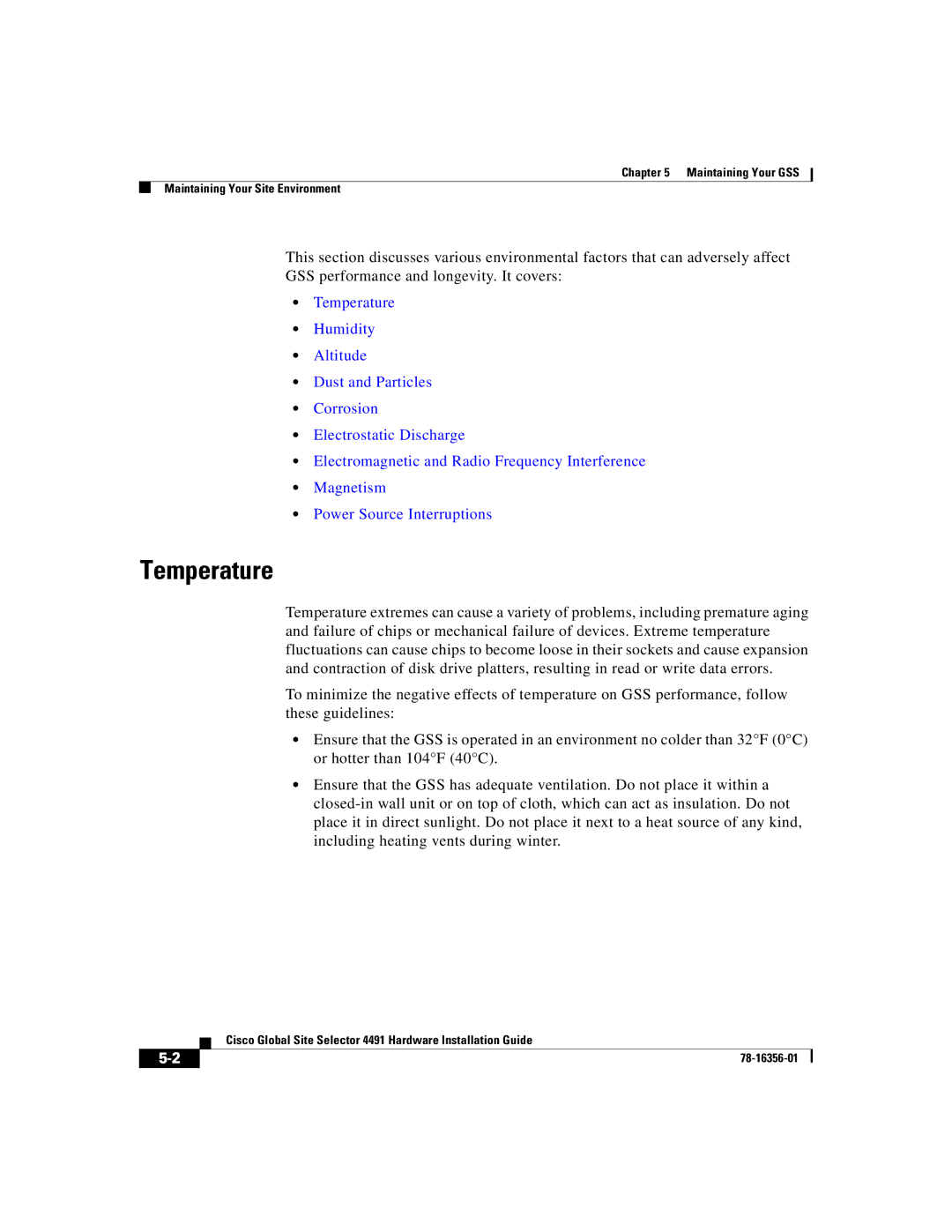 Cisco Systems 78-16356-01 manual Temperature 