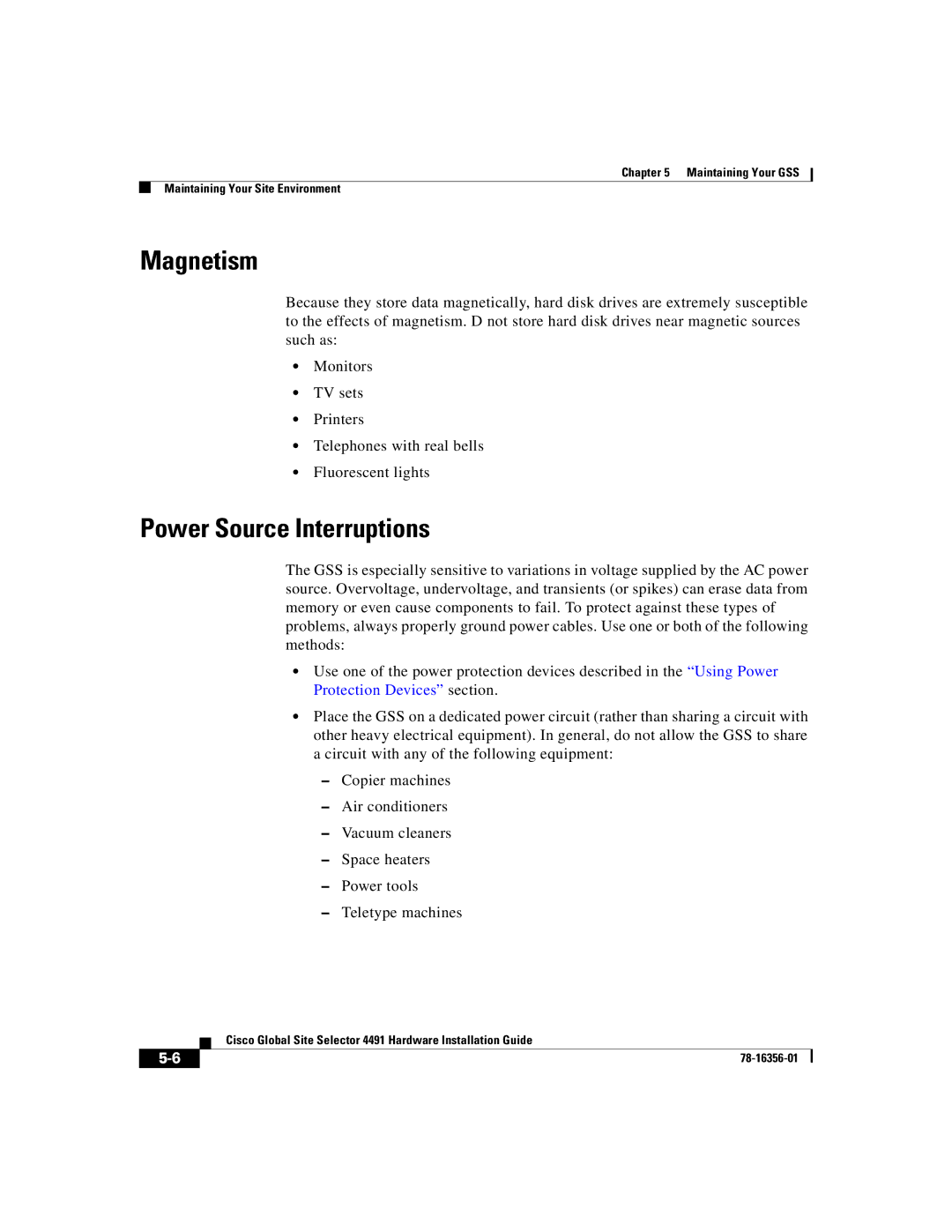 Cisco Systems 78-16356-01 manual Magnetism, Power Source Interruptions 