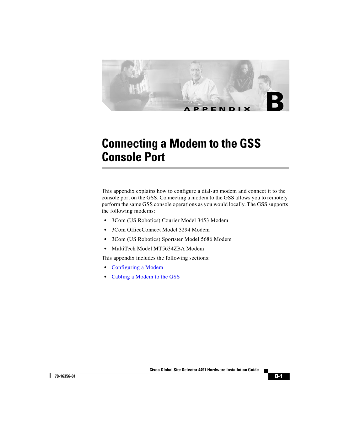 Cisco Systems 78-16356-01 manual Connecting a Modem to the GSS Console Port 