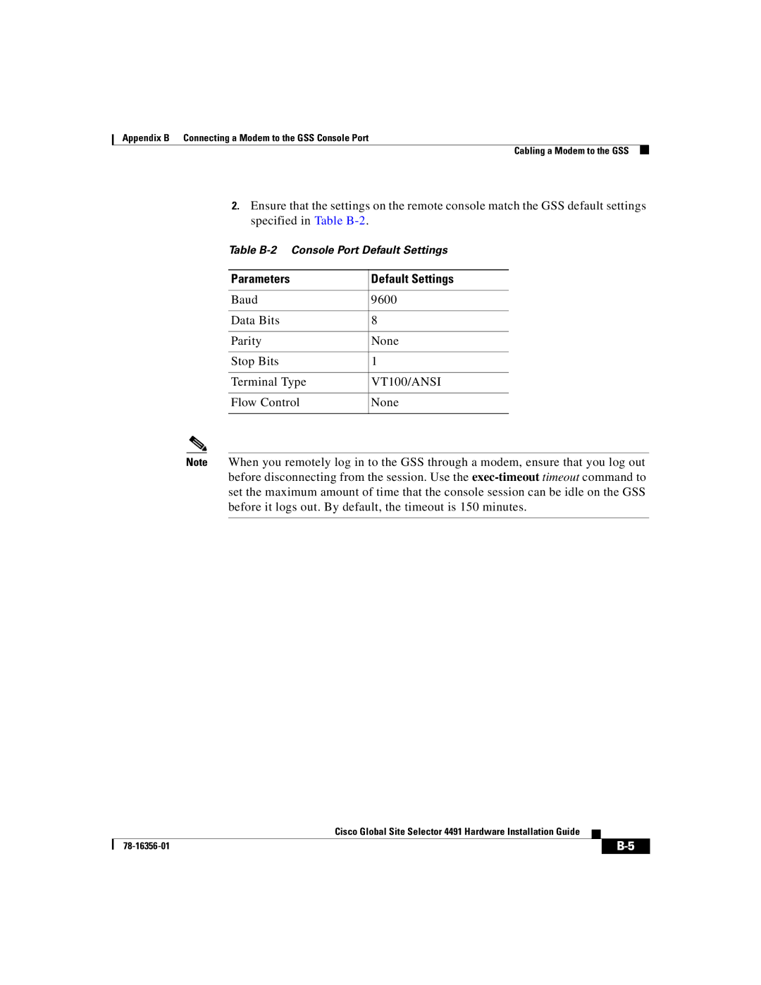 Cisco Systems 78-16356-01 manual Parameters Default Settings 