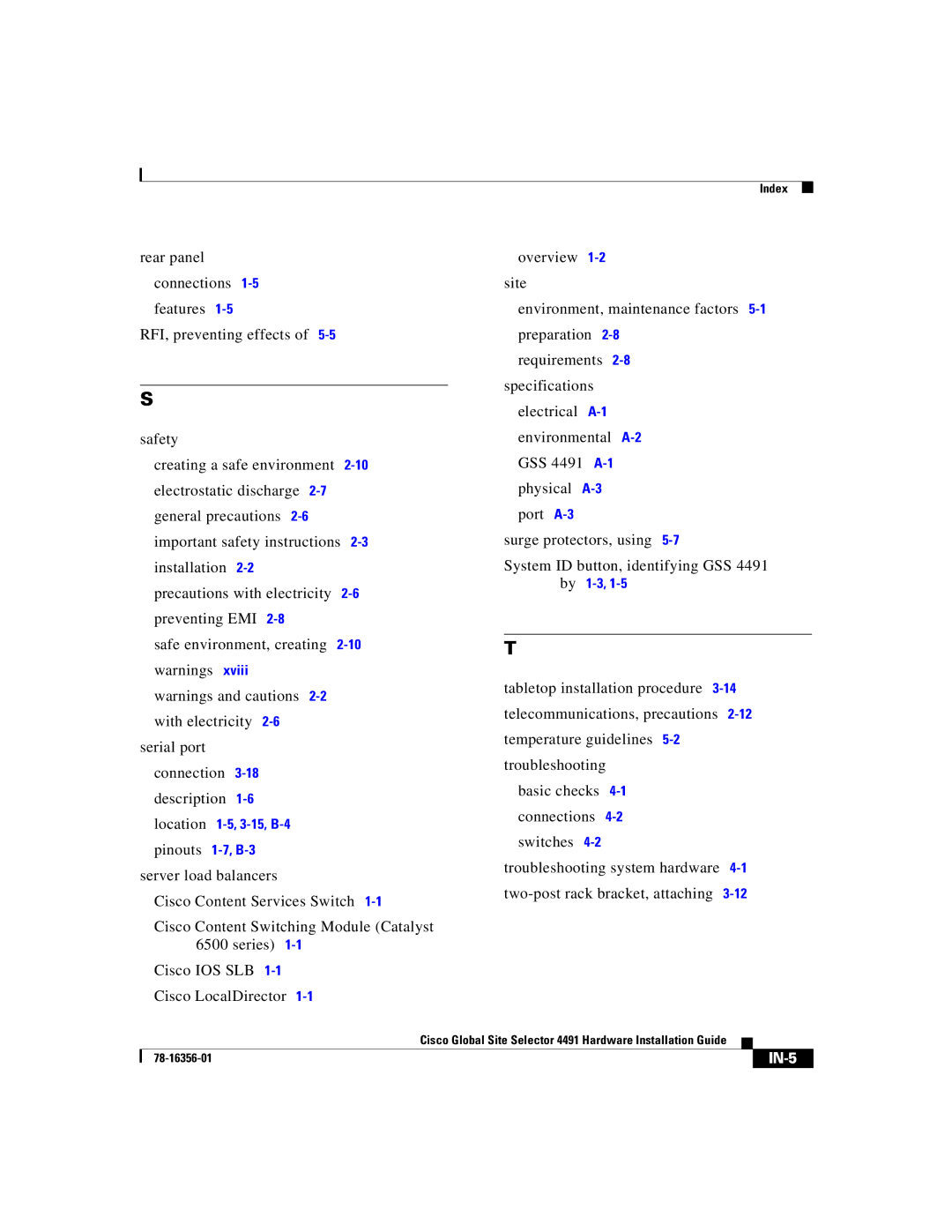 Cisco Systems 78-16356-01 manual IN-5 
