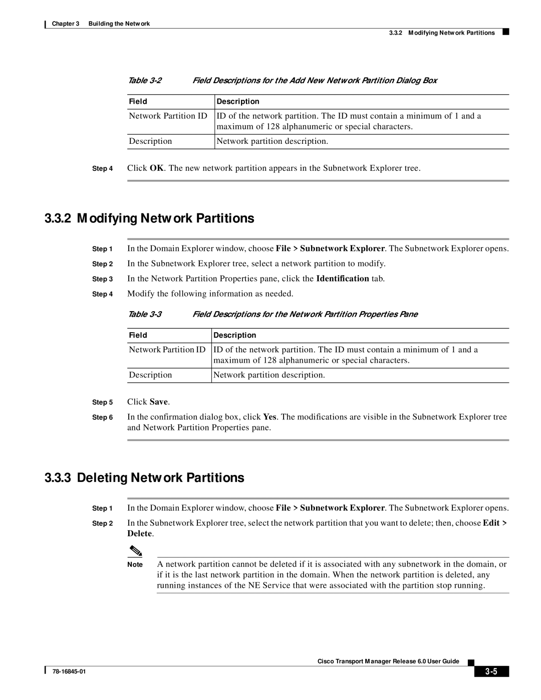 Cisco Systems 78-16845-01 manual Modifying Network Partitions, Deleting Network Partitions 