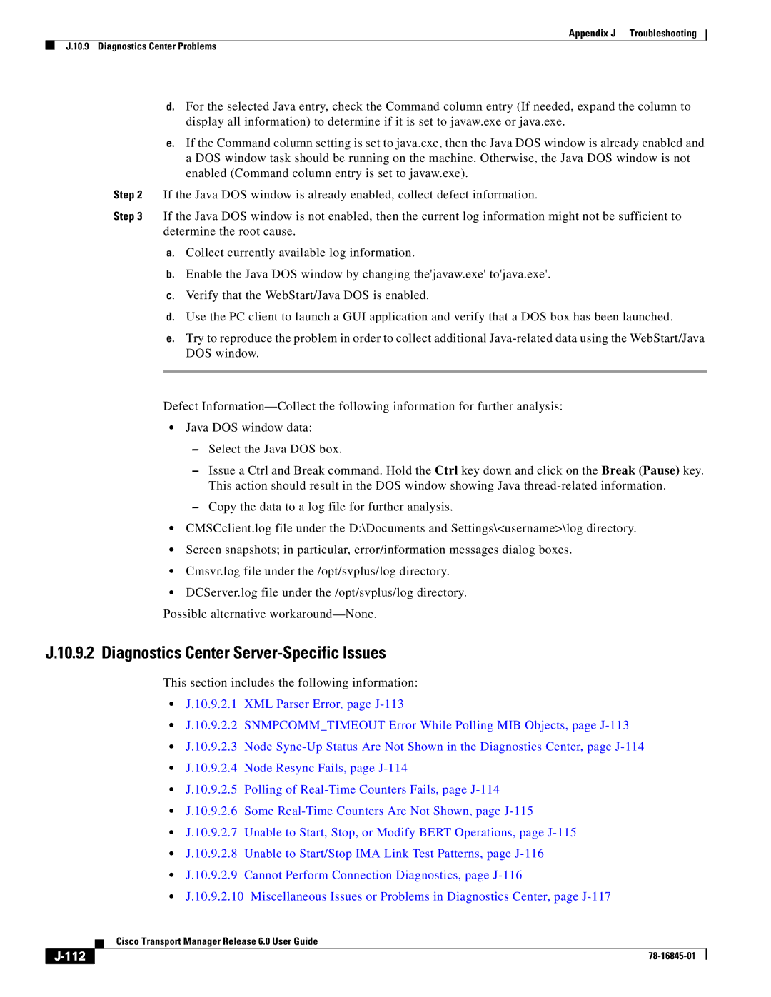 Cisco Systems 78-16845-01 appendix Diagnostics Center Server-Specific Issues, 112 