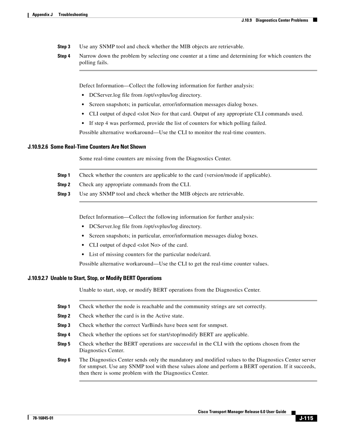Cisco Systems 78-16845-01 Some Real-Time Counters Are Not Shown, Unable to Start, Stop, or Modify Bert Operations, 115 