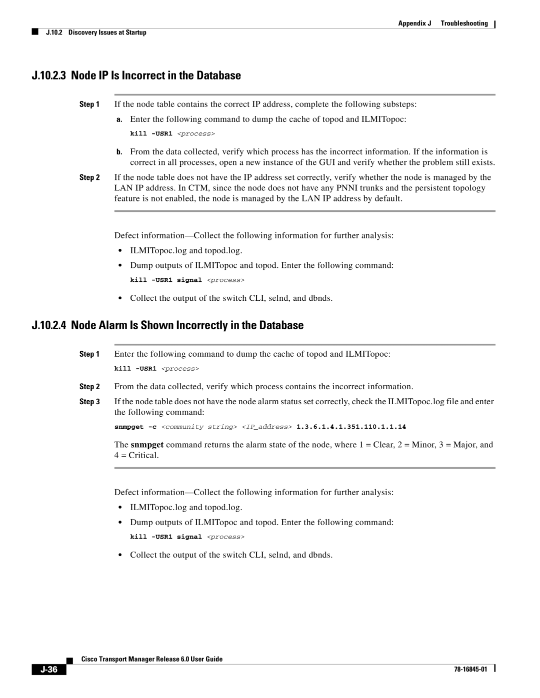 Cisco Systems 78-16845-01 appendix Node IP Is Incorrect in the Database, Node Alarm Is Shown Incorrectly in the Database 