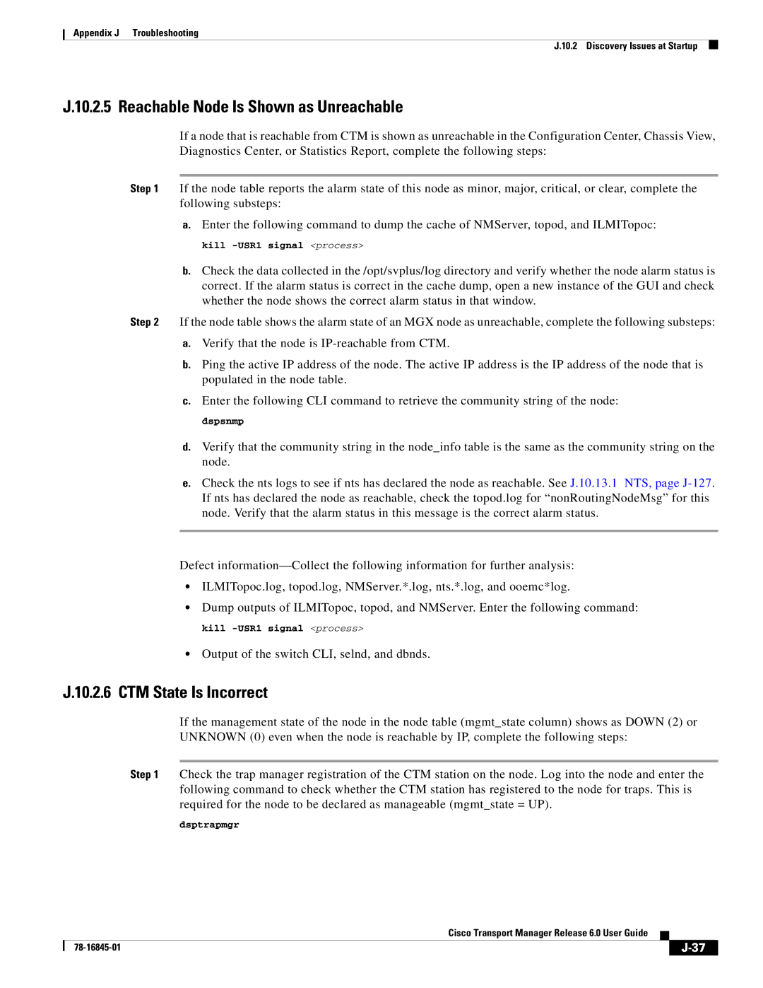 Cisco Systems 78-16845-01 appendix Reachable Node Is Shown as Unreachable, CTM State Is Incorrect 