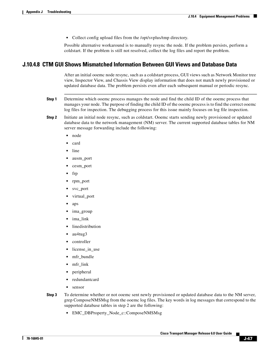 Cisco Systems 78-16845-01 appendix Appendix J Troubleshooting Equipment Management Problems 