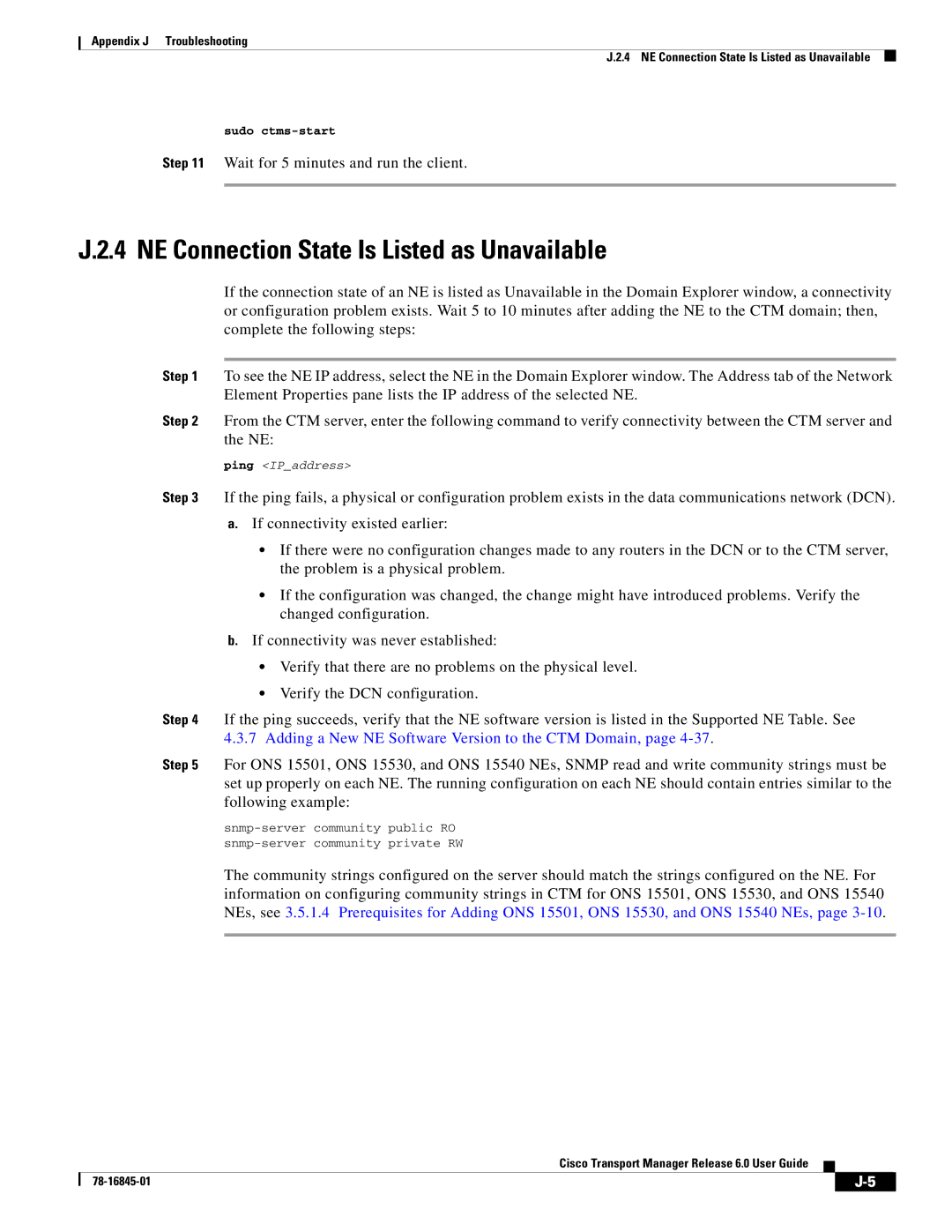 Cisco Systems 78-16845-01 appendix NE Connection State Is Listed as Unavailable 