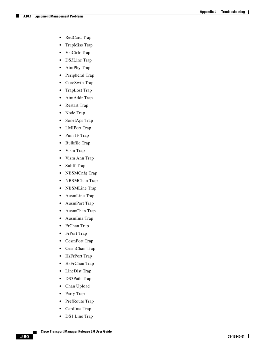 Cisco Systems 78-16845-01 appendix Appendix J Troubleshooting Equipment Management Problems 