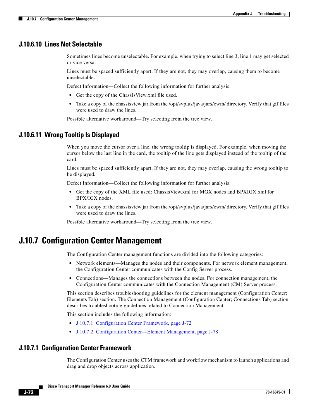 Cisco Systems 78-16845-01 appendix Configuration Center Management, Lines Not Selectable, Wrong Tooltip Is Displayed 