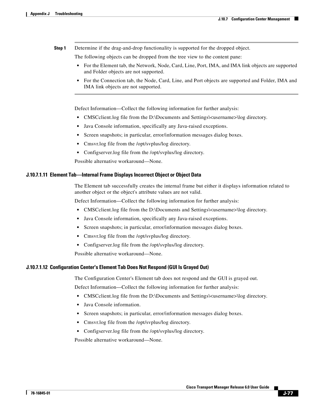 Cisco Systems 78-16845-01 appendix Appendix J Troubleshooting Configuration Center Management 