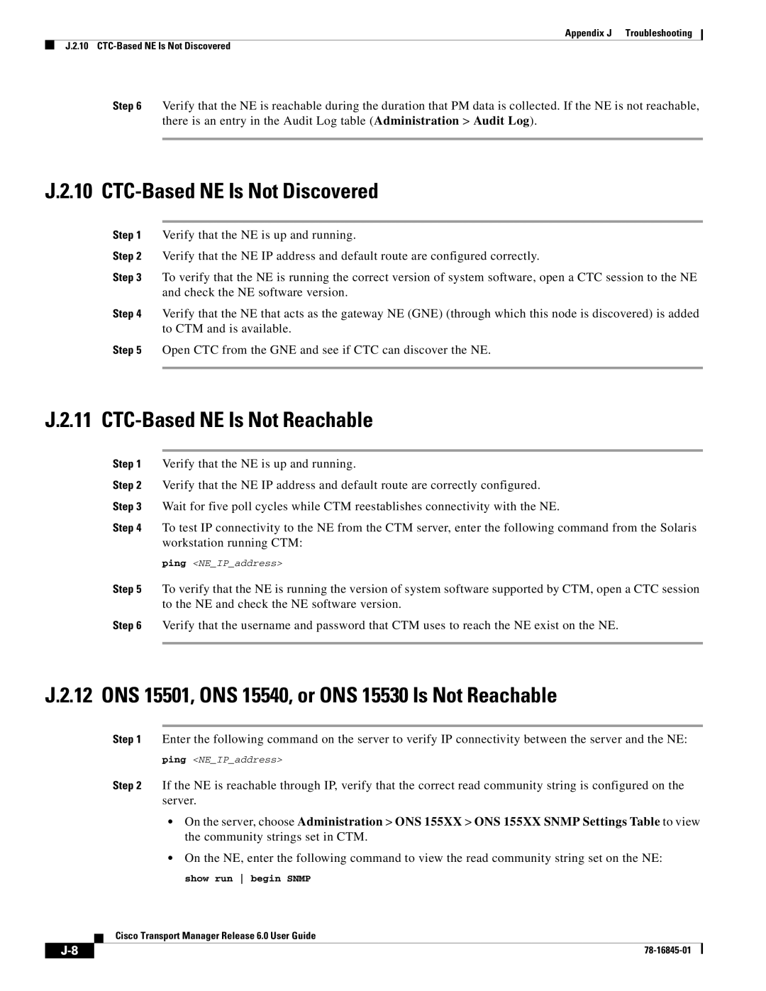 Cisco Systems 78-16845-01 appendix CTC-Based NE Is Not Discovered, CTC-Based NE Is Not Reachable 