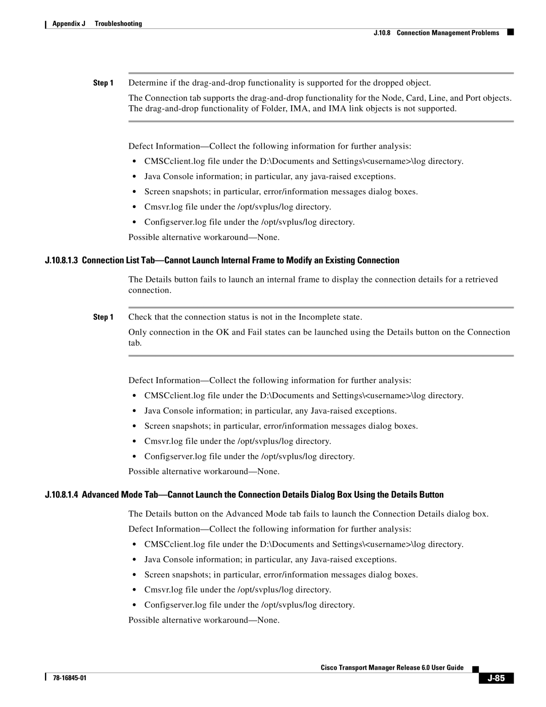 Cisco Systems 78-16845-01 appendix Appendix J Troubleshooting Connection Management Problems 