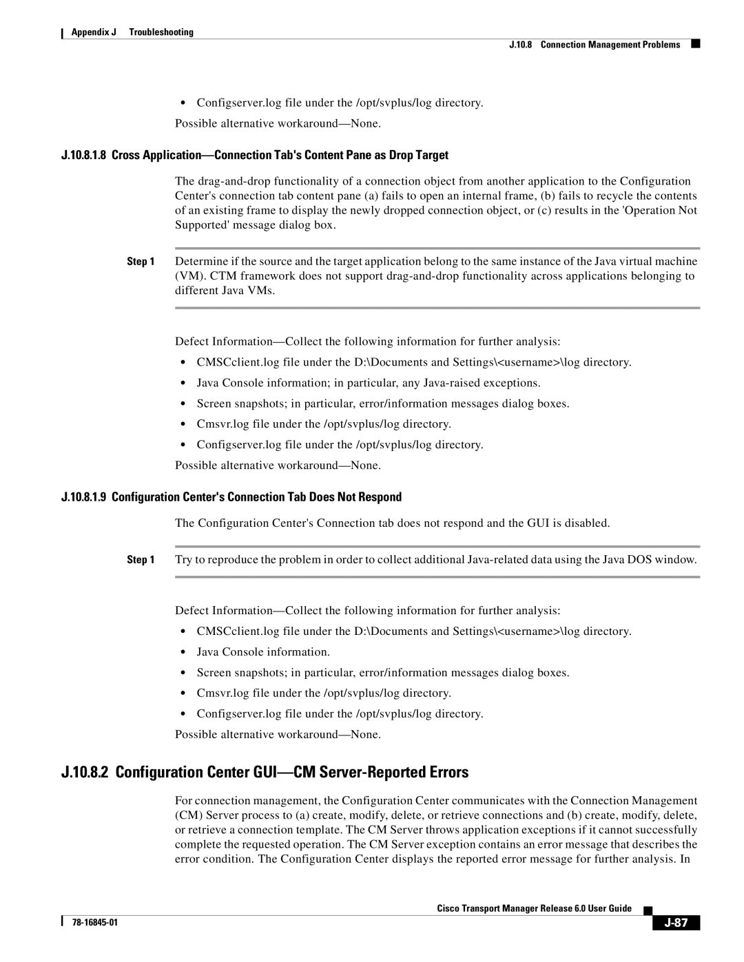 Cisco Systems 78-16845-01 appendix Configuration Center GUI-CM Server-Reported Errors 