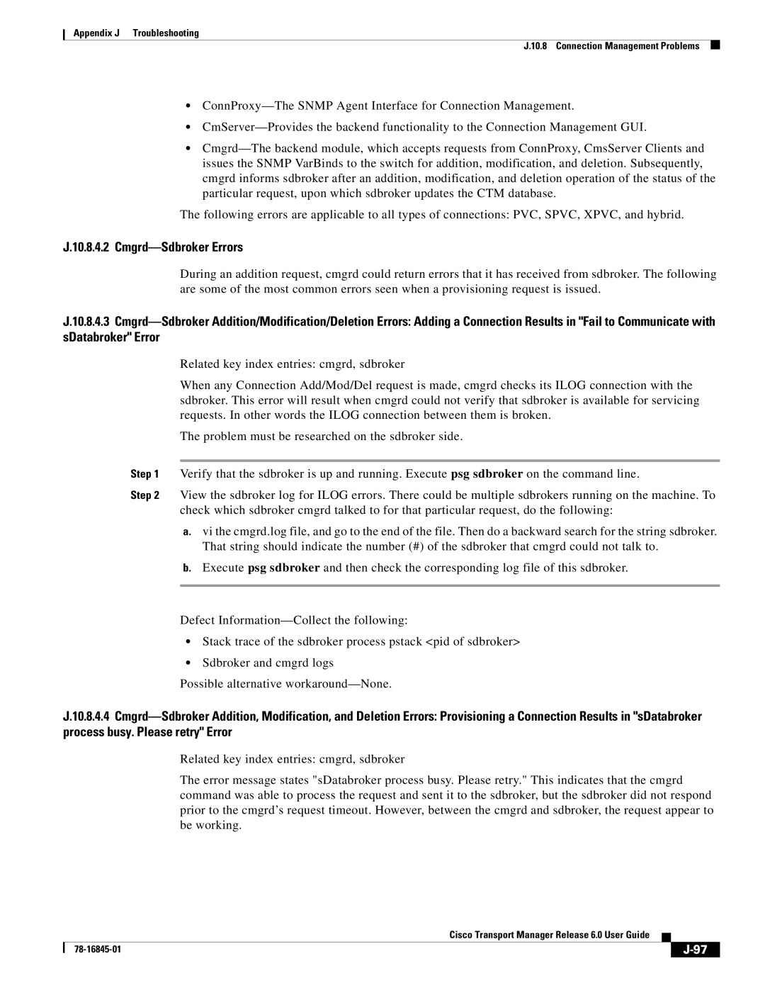 Cisco Systems 78-16845-01 appendix Cmgrd-Sdbroker Errors 