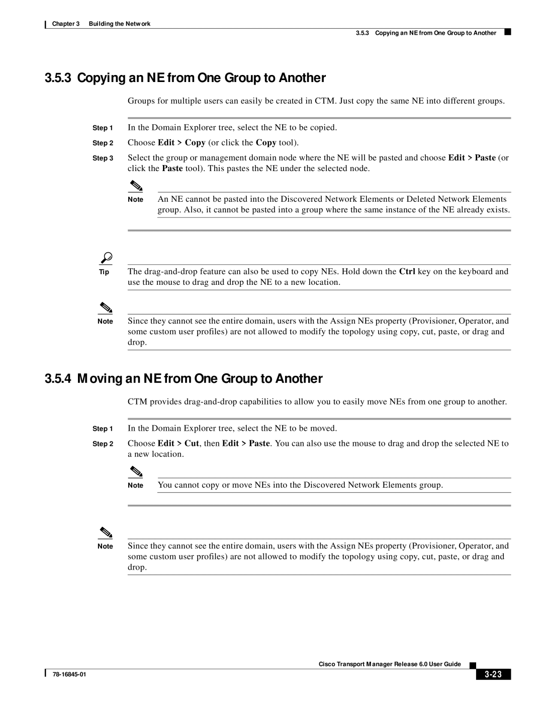 Cisco Systems 78-16845-01 manual Copying an NE from One Group to Another, Moving an NE from One Group to Another 