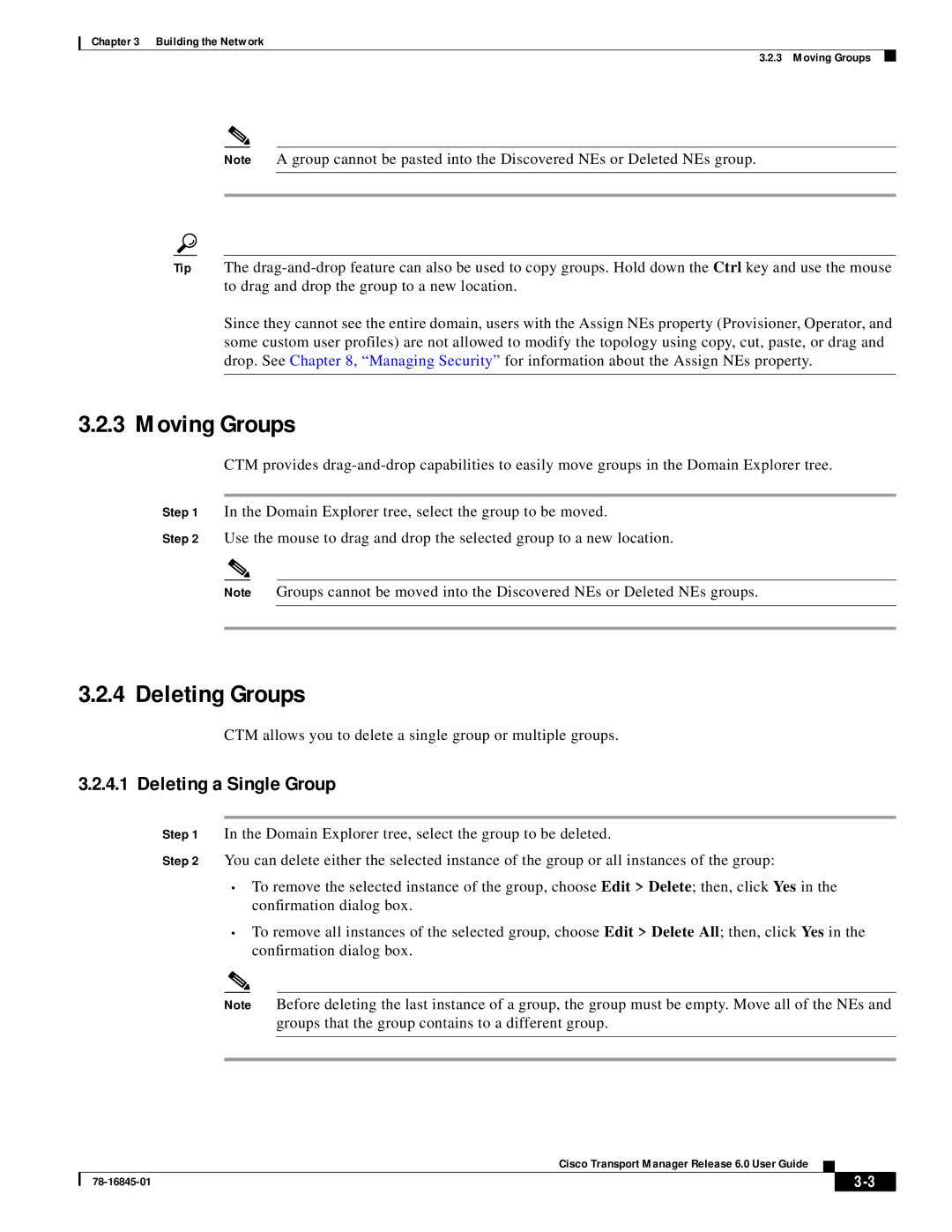 Cisco Systems 78-16845-01 manual Moving Groups, Deleting Groups, Deleting a Single Group 