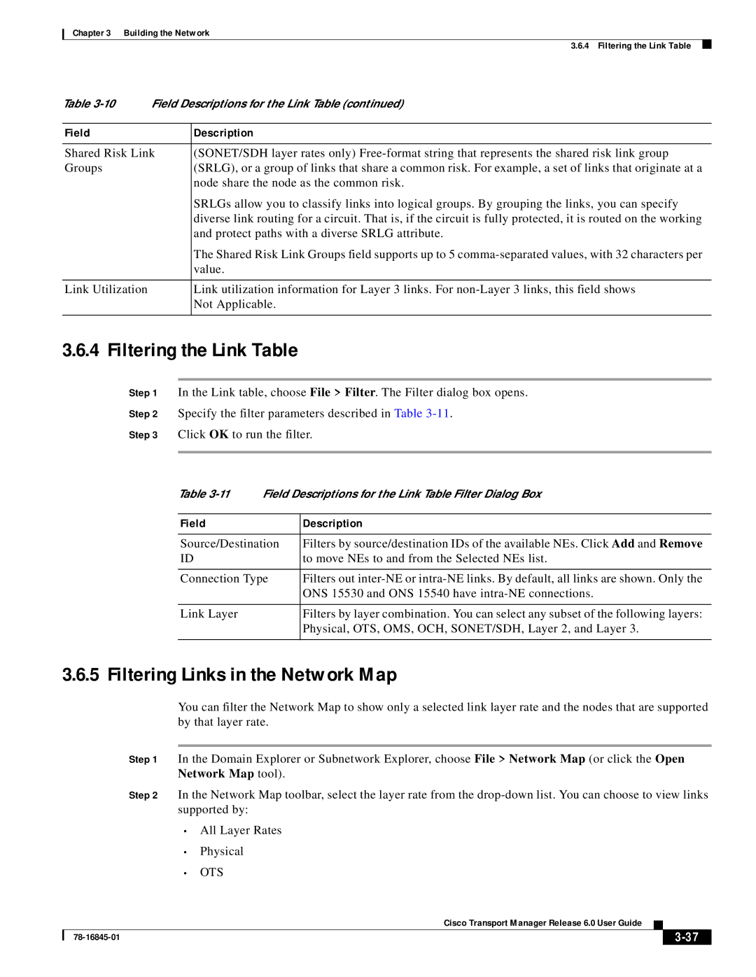 Cisco Systems 78-16845-01 manual Filtering the Link Table, Filtering Links in the Network Map 