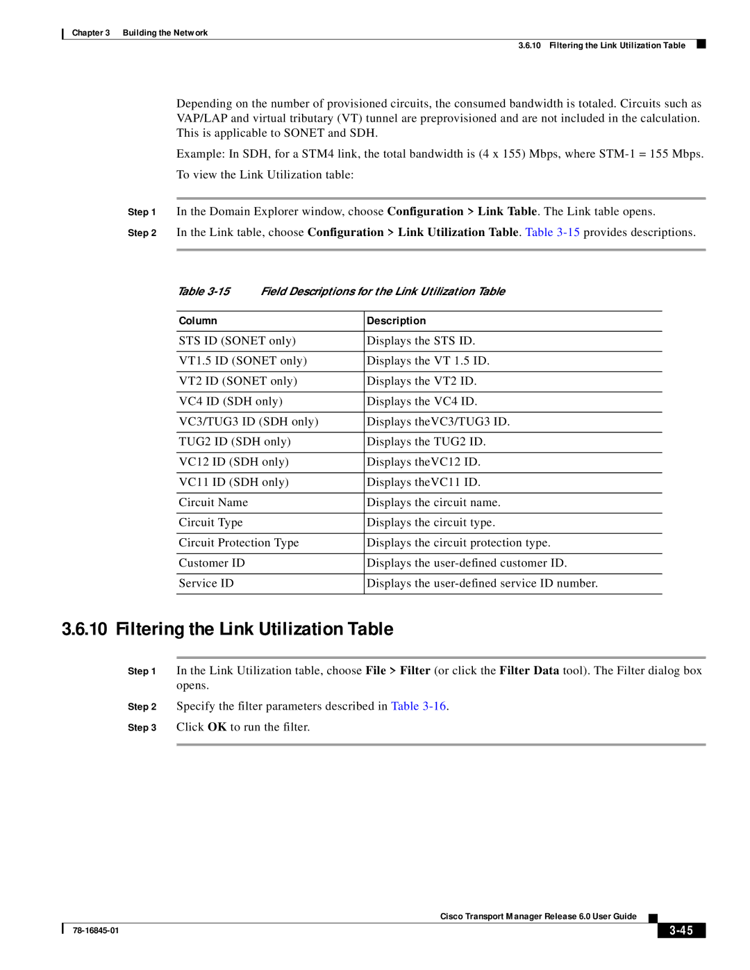 Cisco Systems 78-16845-01 manual Filtering the Link Utilization Table, Column Description 