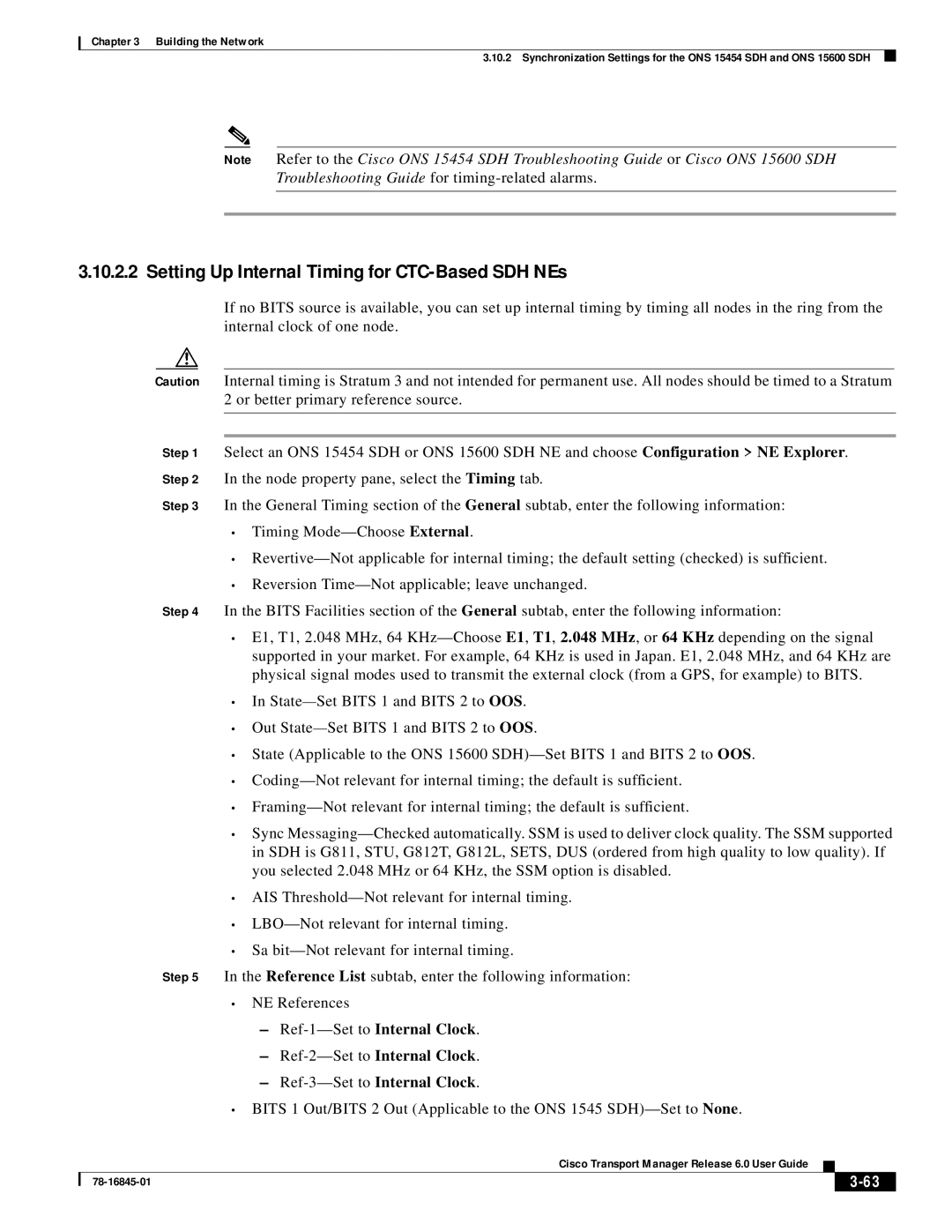 Cisco Systems 78-16845-01 manual Setting Up Internal Timing for CTC-Based SDH NEs 