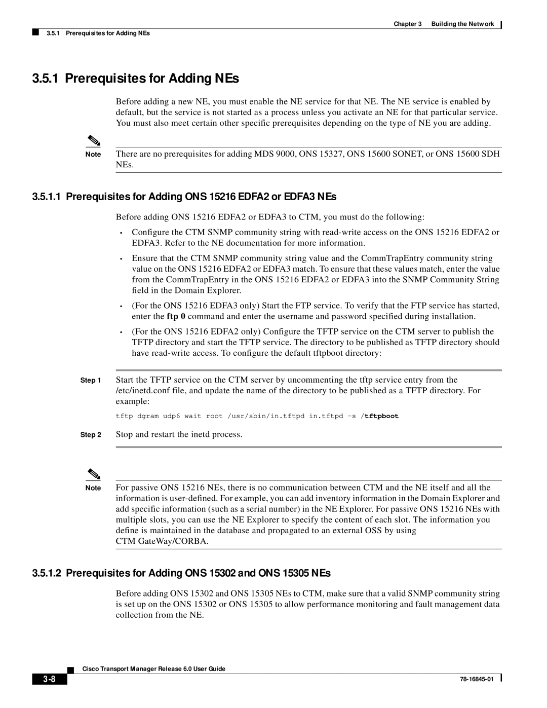 Cisco Systems 78-16845-01 manual Prerequisites for Adding NEs, Prerequisites for Adding ONS 15216 EDFA2 or EDFA3 NEs 