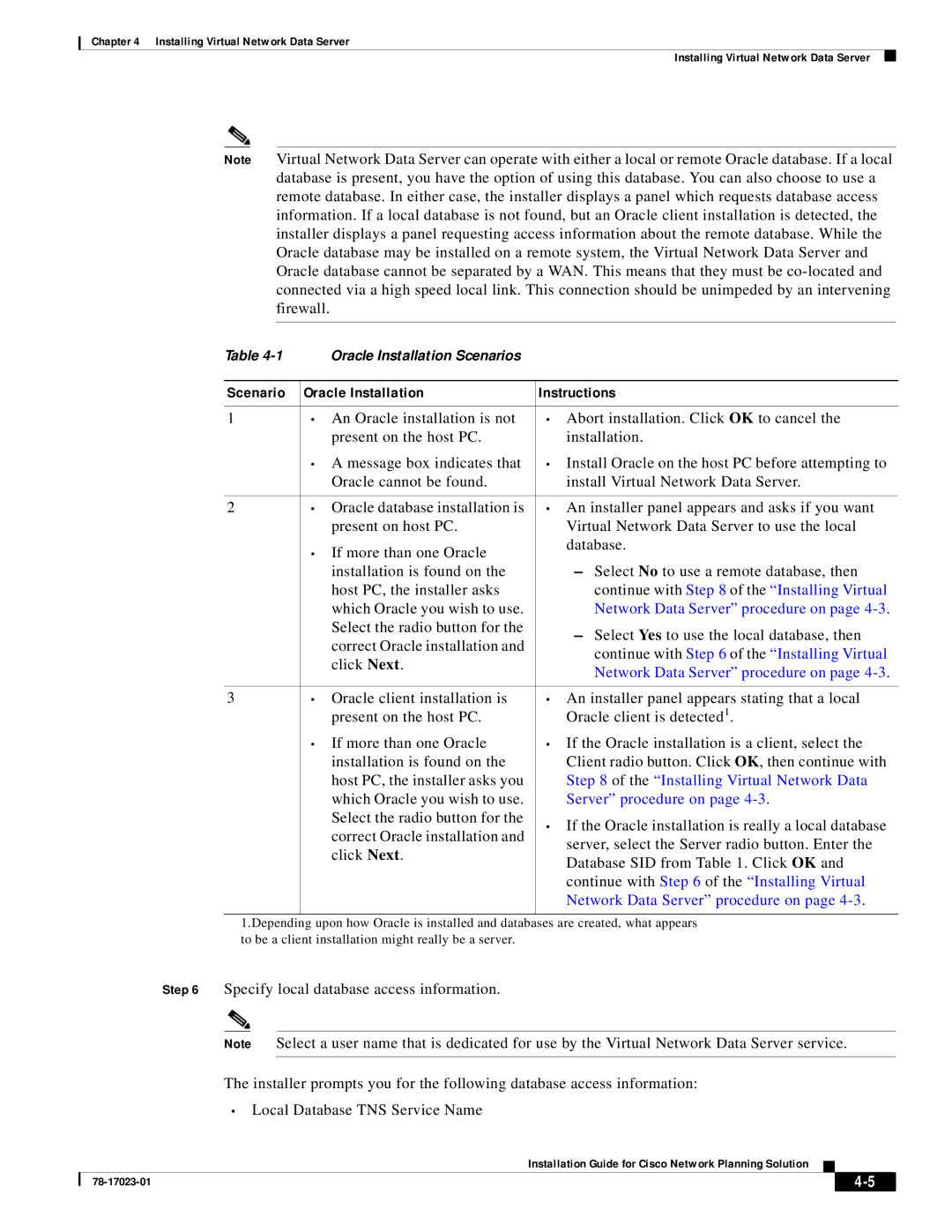 Cisco Systems 78-17023-01 manual Scenario Oracle Installation Instructions, Network Data Server procedure on 